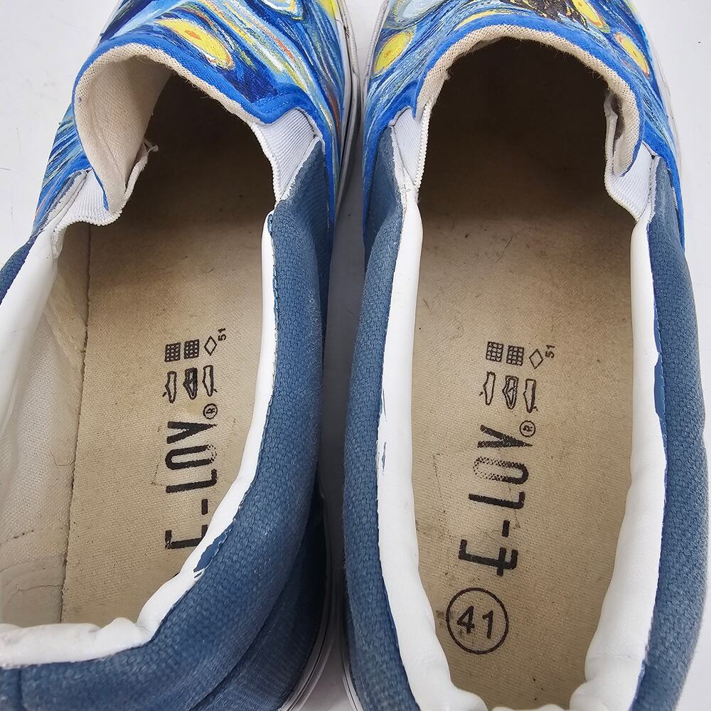 Handpainted Van Gogh Starry Night Slip On Canvas Shoe EU 41 US 10 Wearable Art - Picture 6 of 7